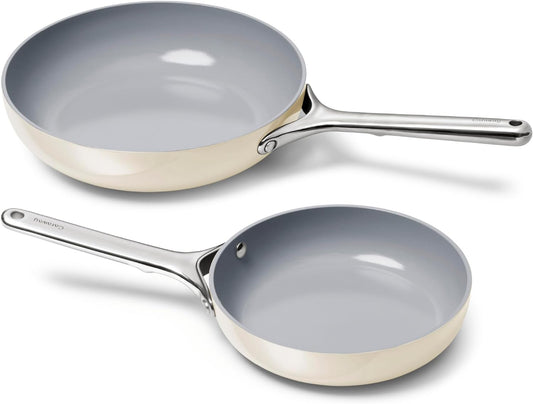 Caraway Fry Pan Duo - Nonstick Ceramic Frying Pan (8" & 10.5”) - Non Toxic, PTFE & PFOA Free - Oven Safe & Compatible with All Stovetops (Gas, Electric & Induction) - Cream