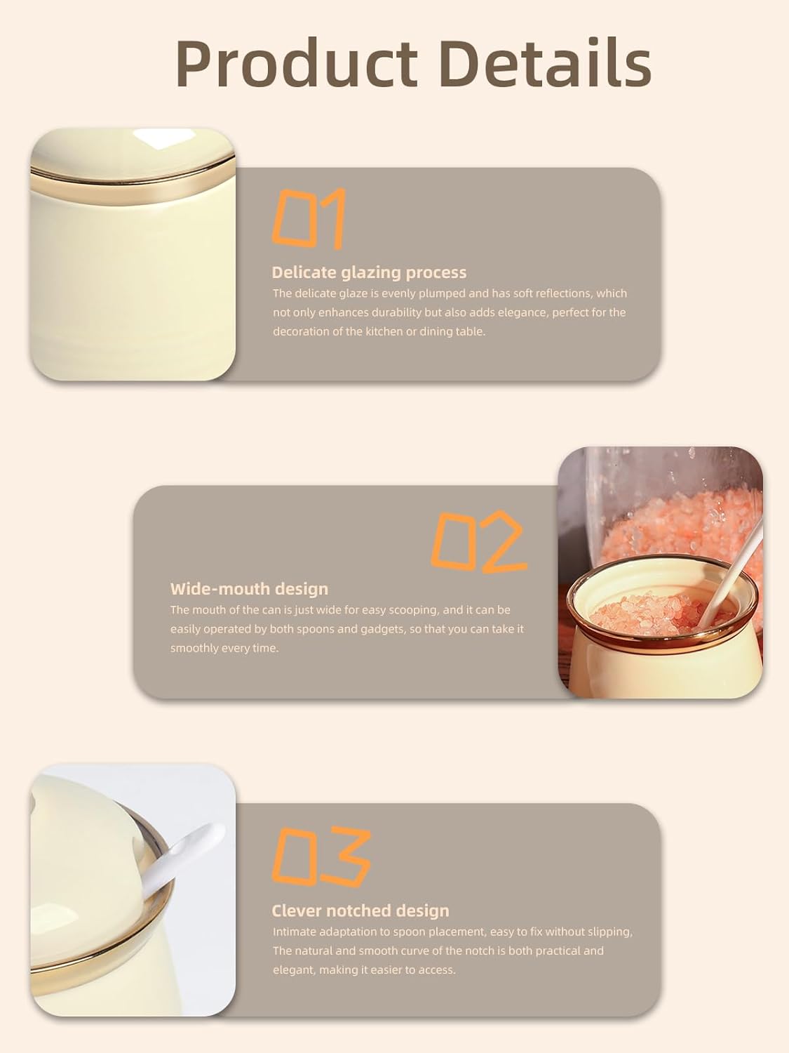 HAOTOP 12oz Sugar Bowl with Lid and Spoon,Simple Ceramic Sugar Jar Sugar Container Sugar Dispenser Coffee Bar Accessories, Modern Kitchen Countertop Canisters, Beige