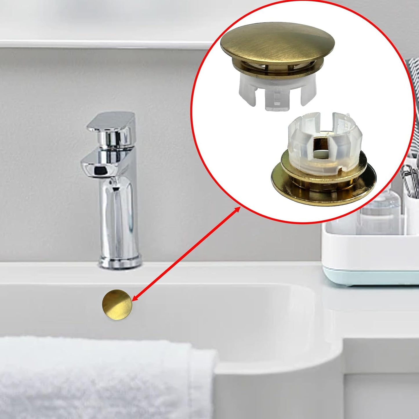2 Pack Sink Basin Overflow Trim Ring,Solid Brass Bathroom Sink Trim Overflow Cover,Bathroom Kitchen Sink Trim Overfolow Cover Insert in Hole Round Caps(Gold)