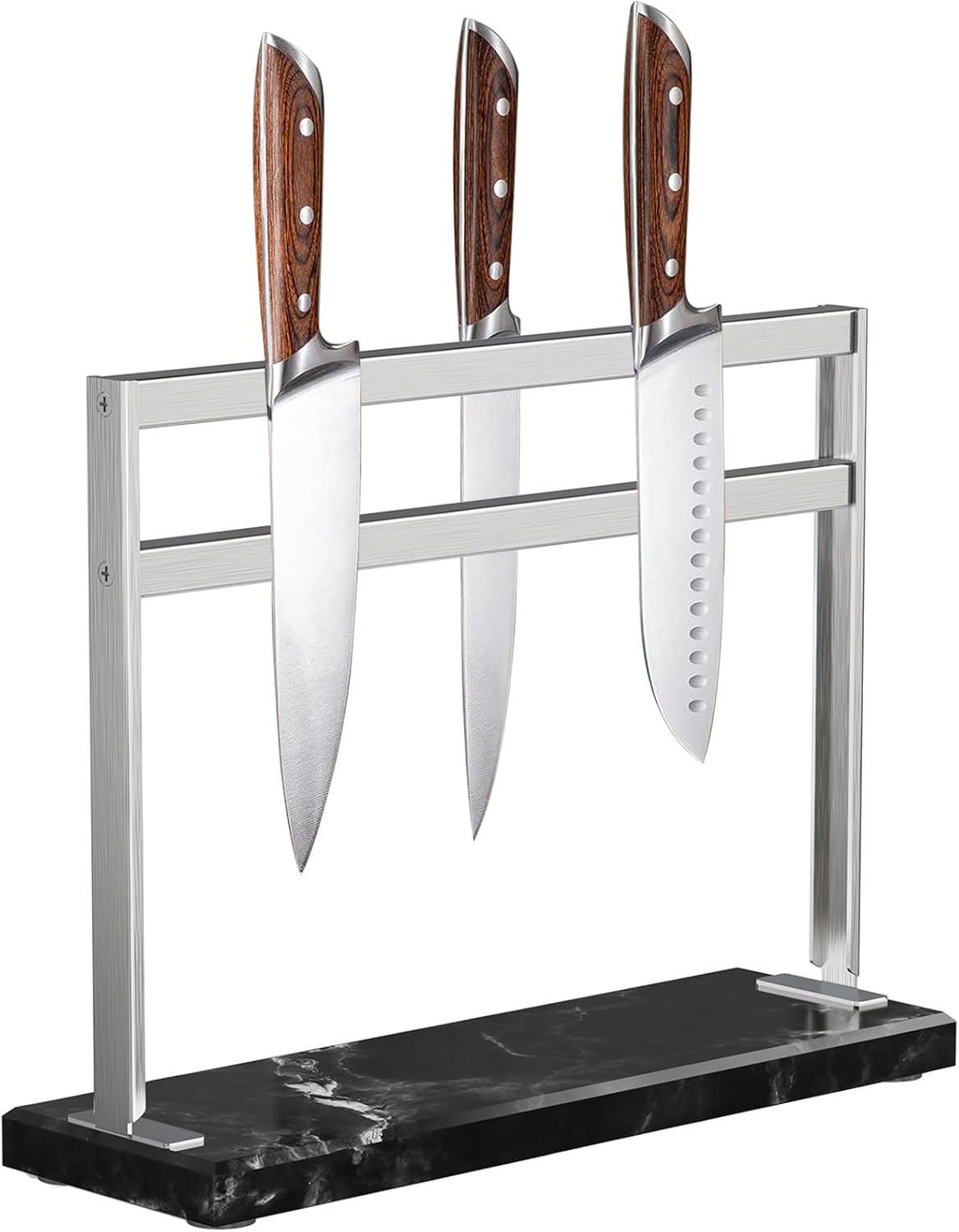 YIIYIIN Magnetic Knife Block with Marble Base - Double Sided Magnetic Knife Stand - Magnetic Knife Holder - Kitchen Knife Storage - Knife Holders for Counter Top - Black