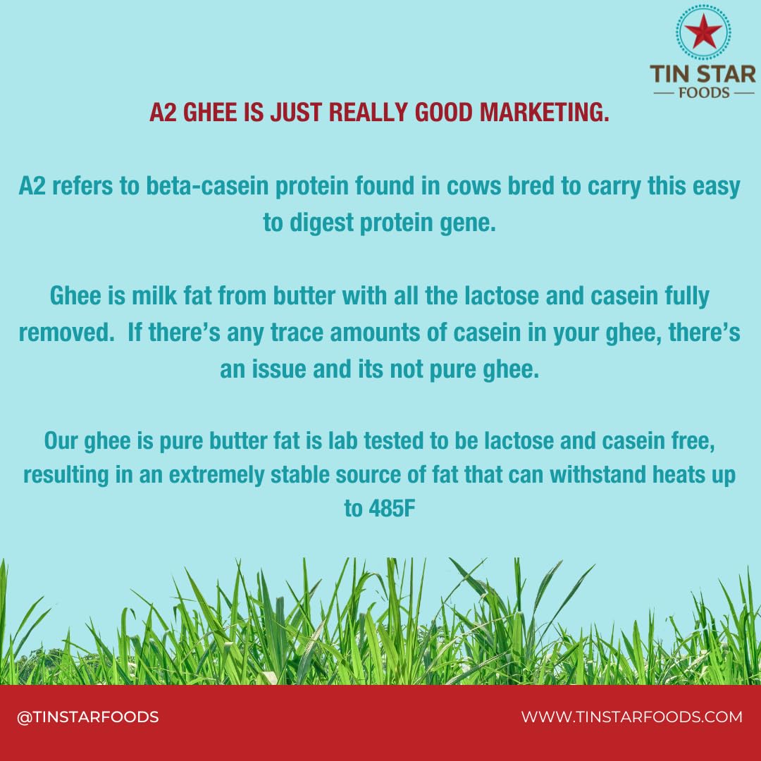 Tin Star Foods - 16 oz Certified Grassfed Traditional Desi Ghee GLASS JAR. Made in kettles and hand filtered in Dallas Texas. Indian owned brand