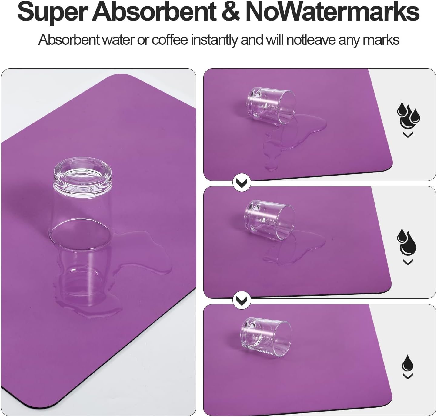 Dish Drying Mat for Kitchen Counter | Coffee Bar Mat for Countertops | Heat Resistant Drainer Mat with Non-slip Rubber Backed | Hide Stain Kitchen Absorbent Draining Mat | Purple 16"x18"