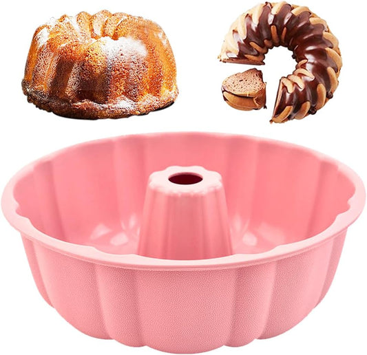 10 inch Silicone Bundt Cake Pan, Non-Stick Silicone Fluted Pans, ome Baking DIY Cake Mold for Cake, Jelly, Bread, Chocolate, Para Gelatinas (Red) (Pink, 1 Pack)