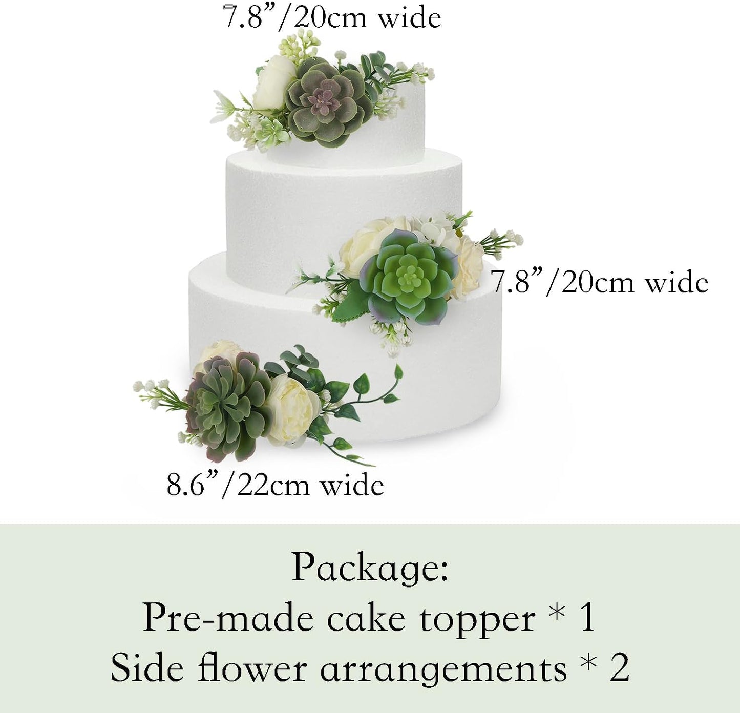 Rinlong Pre-made 3Pcs Faux Succulent Cake Decorating Flowers Cake Toppers Green Cake Decorations Wedding Birthday Baby Shower Spring Cake Decor Topper