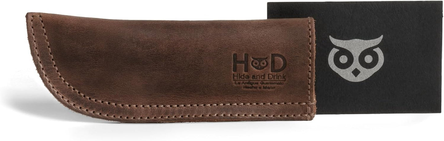 Hide & Drink, Full Grain Leather Hot Handle, Cast Iron Protector, Panhandle Potholder, Double Layered, Double Stitched, Slides On/Off Easily onto Metal Skillet Grips, Handmade, Bourbon Brown