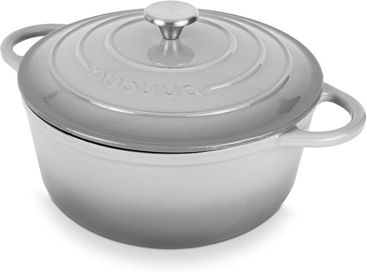 Nuovva Enamelled Cast Iron Dutch Oven Pot with Lid – 6.4 Quart Non Stick Casserole Pot – Heavy Duty & Oven Safe up to 500° F for Bread Baking, Braising, Stews, Roasting – 28cm Grey