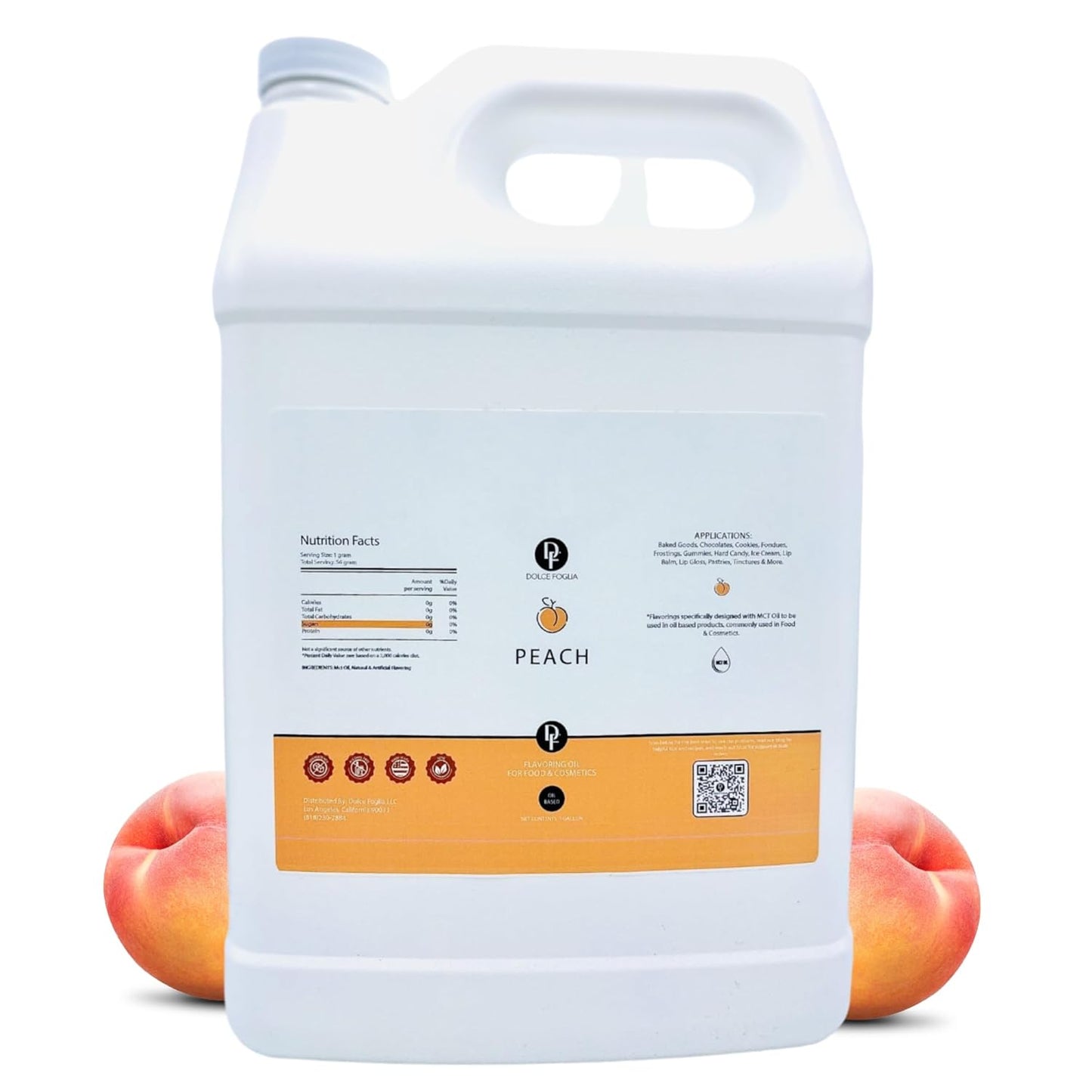 Dolce Flav Peach Extract (Oil-Soluble) 1 Gallon – Kosher, Sugar-Free, Concentrated Juicy Peach Flavoring for Baking, Chocolates & Desserts