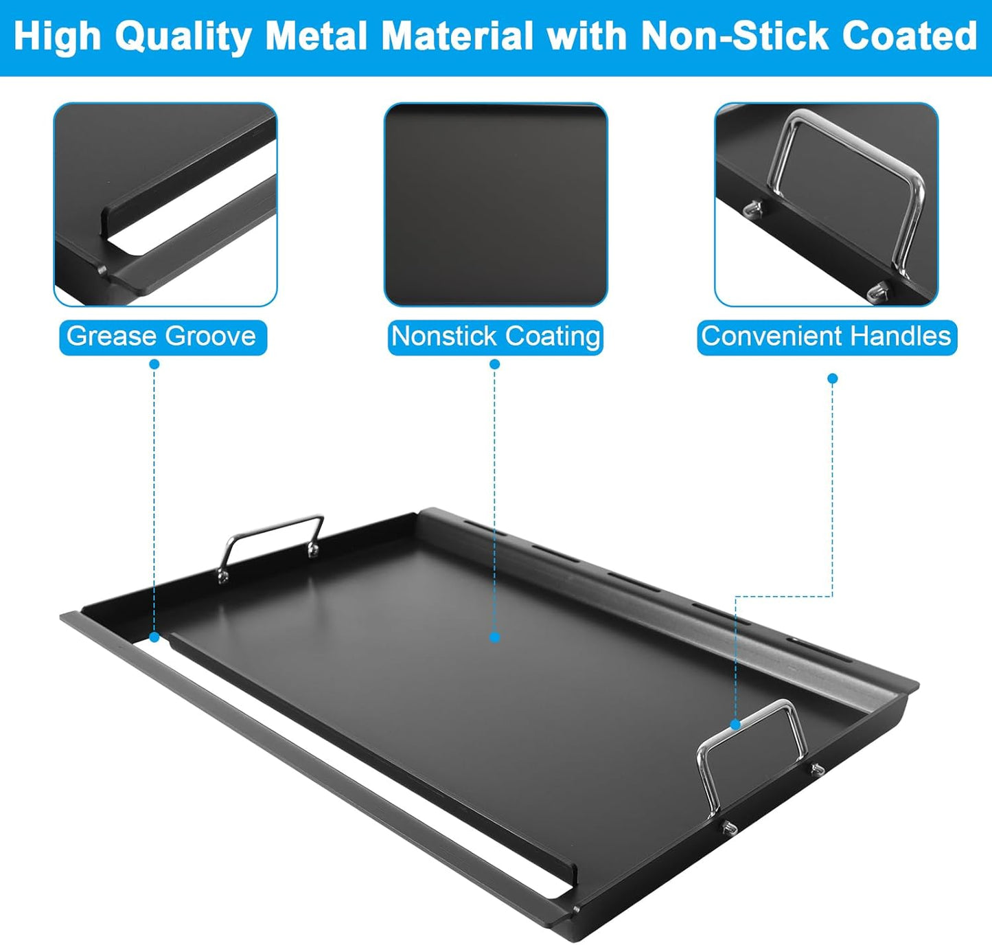 Full-Size Griddle Inserts for Weber Genesis 300 Series Gas Grills, Flat Top Griddle Replacement Parts for Weber Genesis E-310 S-310 E-320 S-320 E-330 S-330 EP-310 EP-320 EP-330 Gas Grills 7524
