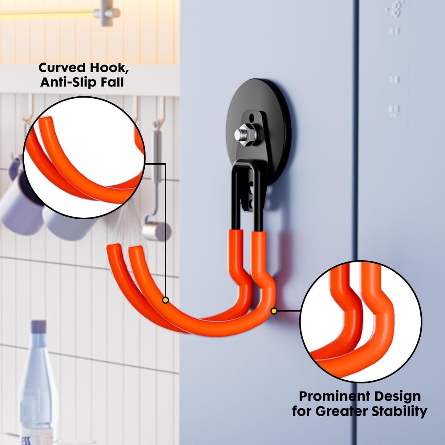 Heavy Duty Storage Magnetic Utility Hooks Large Garage Magnet Hooks with Anti-Slip Coating for Metal Cabinet,Pegboard,Garage Shelve,Garden Tools (Orange4pro)