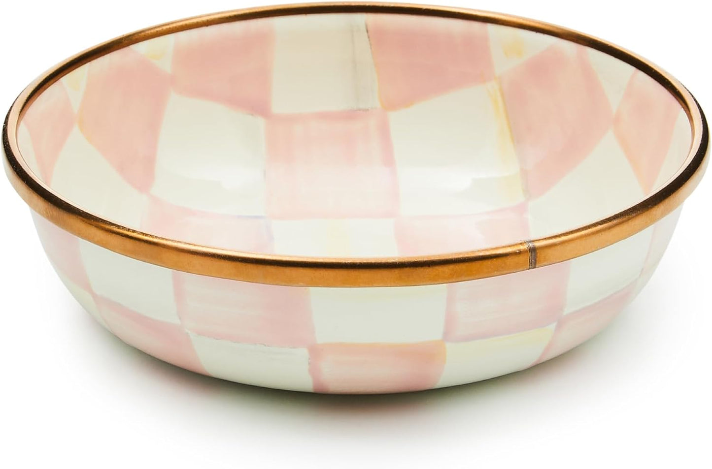 MACKENZIE-CHILDS Enamel Dipping Bowl, Small Serving Bowl for Entertaining, Pink-and-White Rosy Check