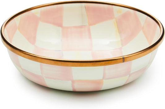 MACKENZIE-CHILDS Enamel Relish Dish, Small Serving Bowl for Entertaining, Pink-and-White Rosy Check