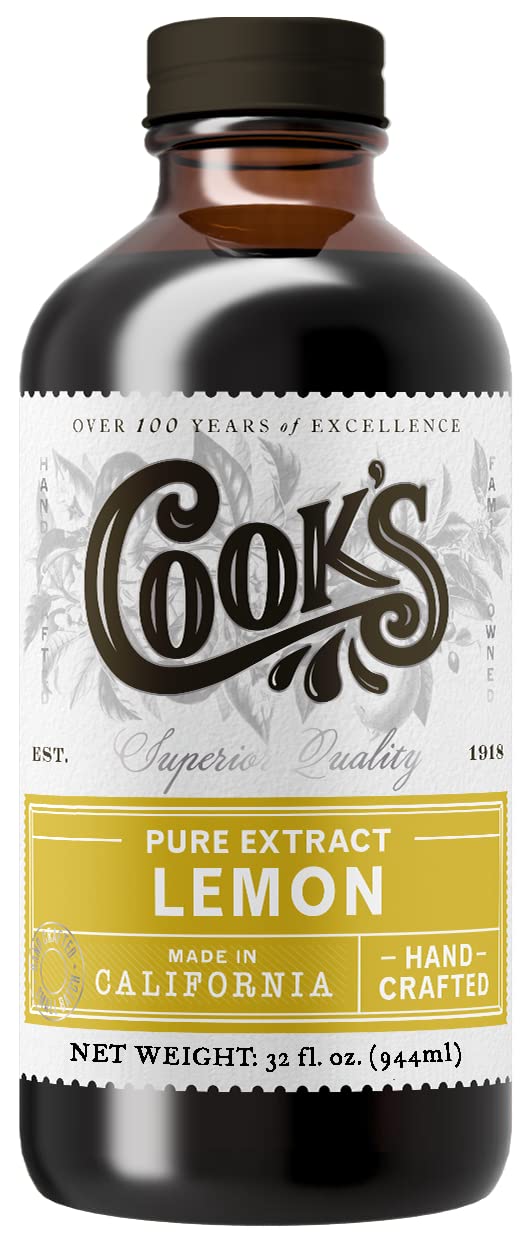Cook's Pure Lemon Extract, Premium Quality, Cold Pressed Lemon, Sugar Free, Gluten Free, Allergen Free, 32 oz