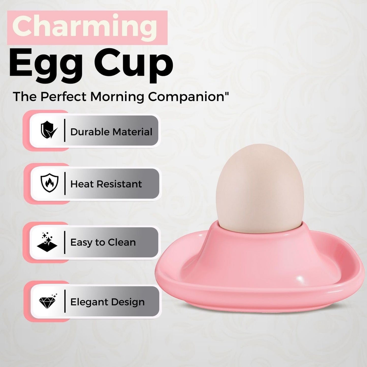 Flexzion Egg Cups for Soft Boiled Eggs - Set of 6 Ceramic Egg Holder - Stackable Egg Coddler Cups with Base for Serving, Breakfast, Brunch - Kitchen Table Decor, Pink