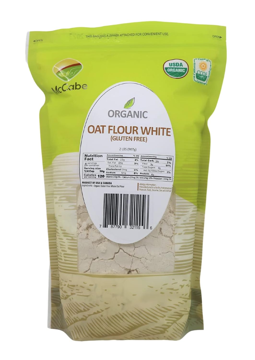 McCabe Organic Oat Flour White - Oat Flour Organic | Rich with Fiber & Minerals | USDA and CCOF Certified | Product of USA | 2Lbs | Pack of 2