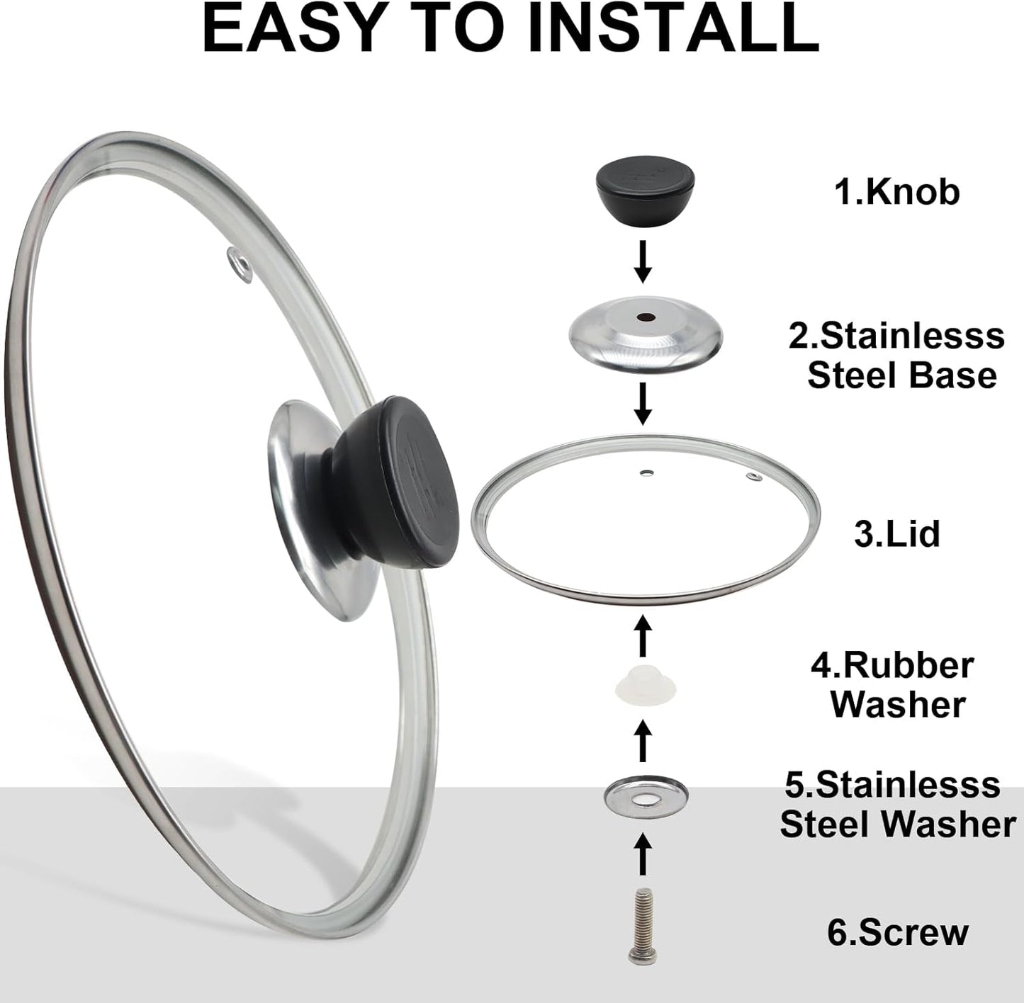 Glass Lid for Frying Pan 8 Inch Tempered Glass Pot Lid Cover with Stainless Steel Rim for 8 Inch Frying Pan Wok Pot Skillet