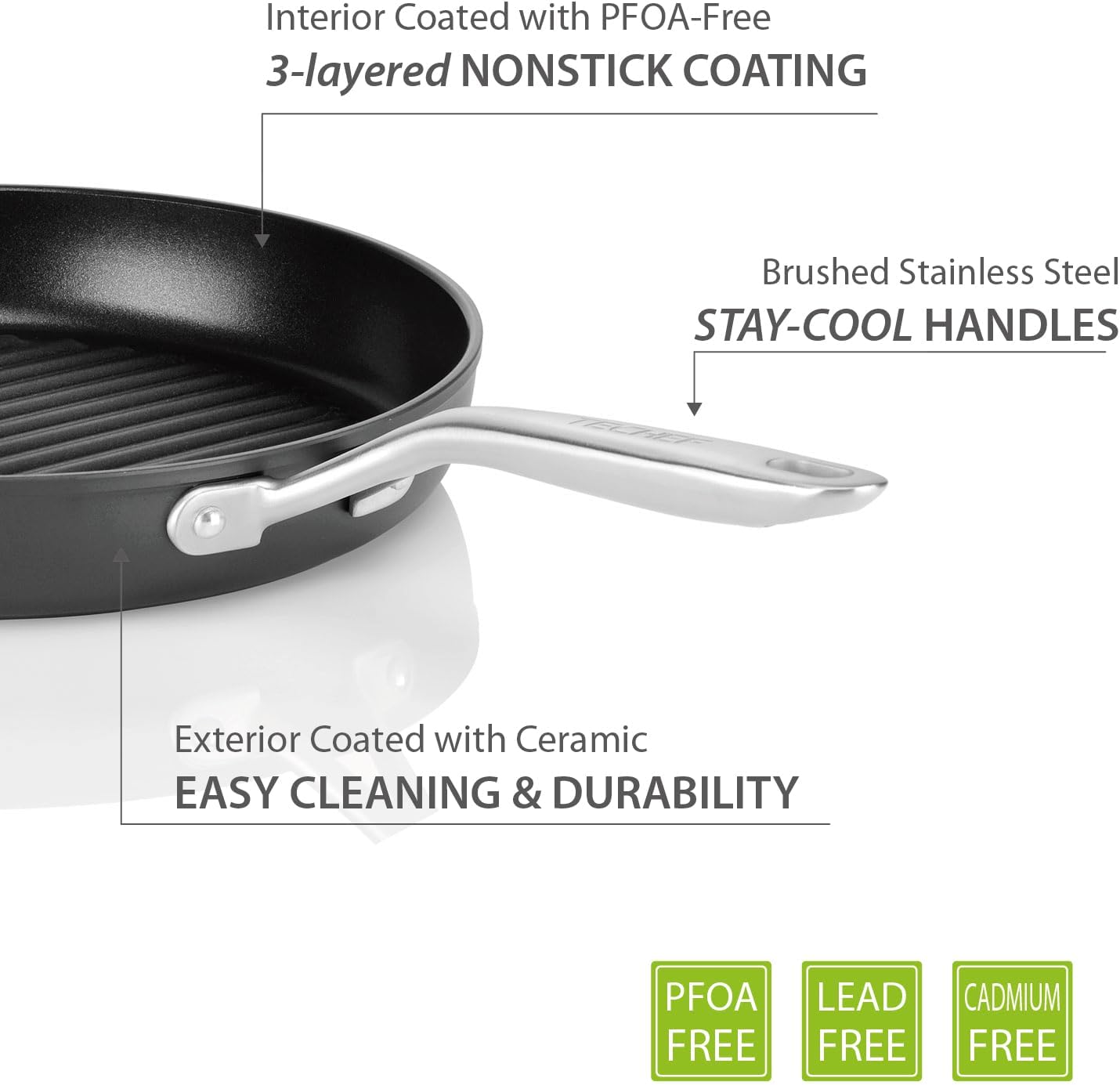 TECHEF - Onyx Collection, 12-inch Grill Pan For Stove Top, Nonstick Grill Pan For indoor cooking, PFOA-Free, Heavy-Duty Aluminum, Made In Korea (No Induction)