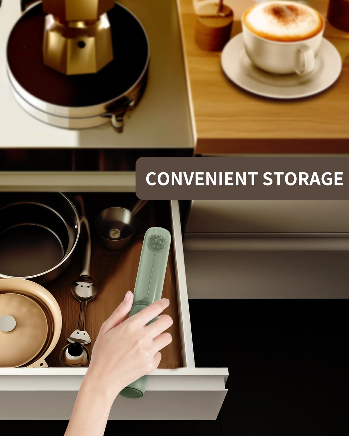 CIRCLE JOY Rechargeable Milk Frother Hanheld, Dual Ring Electric Coffee Frother, Portable Hand Frother Wand Drink Mixer for Matcha Lattes Cappuccino, Kitchen Gifts, Green