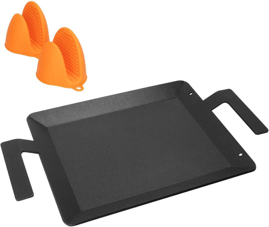 Universal Griddle Insert for Gas Grill with Handles for Stove Top Versatile Stovetop Oven, Flat Top Griddle for Induction Cooktop Gas Stove, 17.5" x 10" Non-Stick Carbon Steel