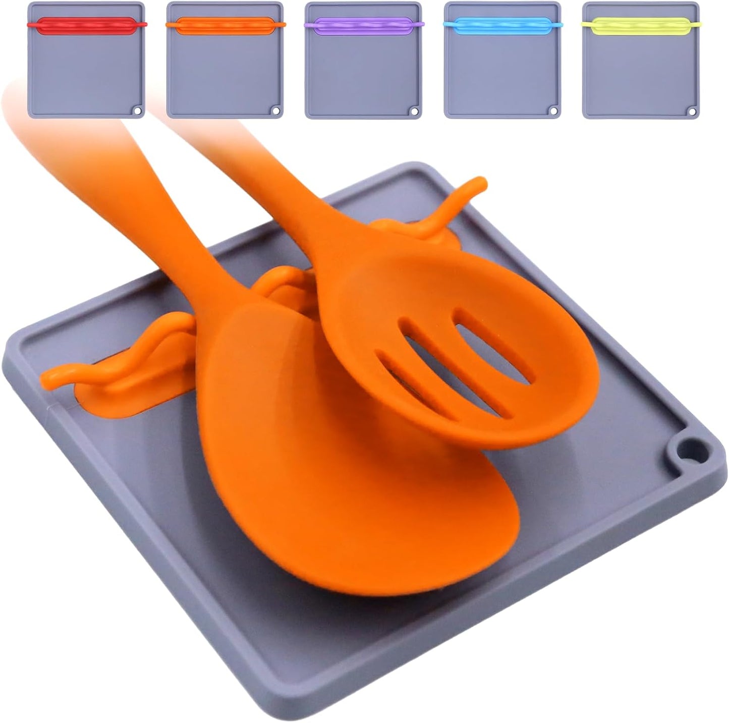 Silicone Spoon Rest for Kitchen Counter, Heat-Resistant & BPA-Free, Non-Slip Spoon Holder for Stove, Gray + Orange
