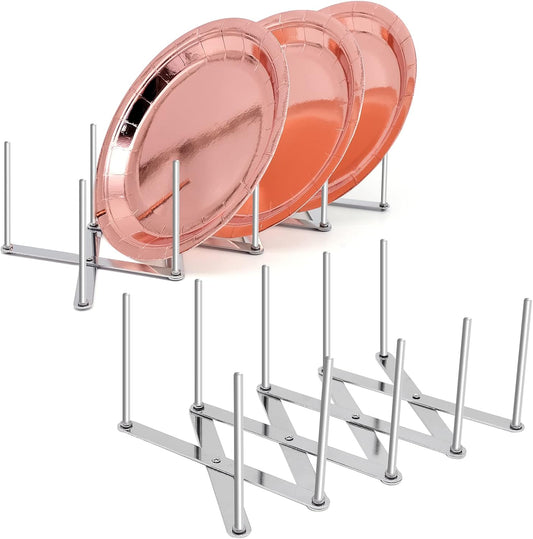 2 Pack Dish Plate Drying Rack, Retractable Dish Drying Rack, Multi-Functional Plates Cup Bowl Pot Pan Lid Storage Holder Organizer for Kitchen Counter Cabinet Drawer