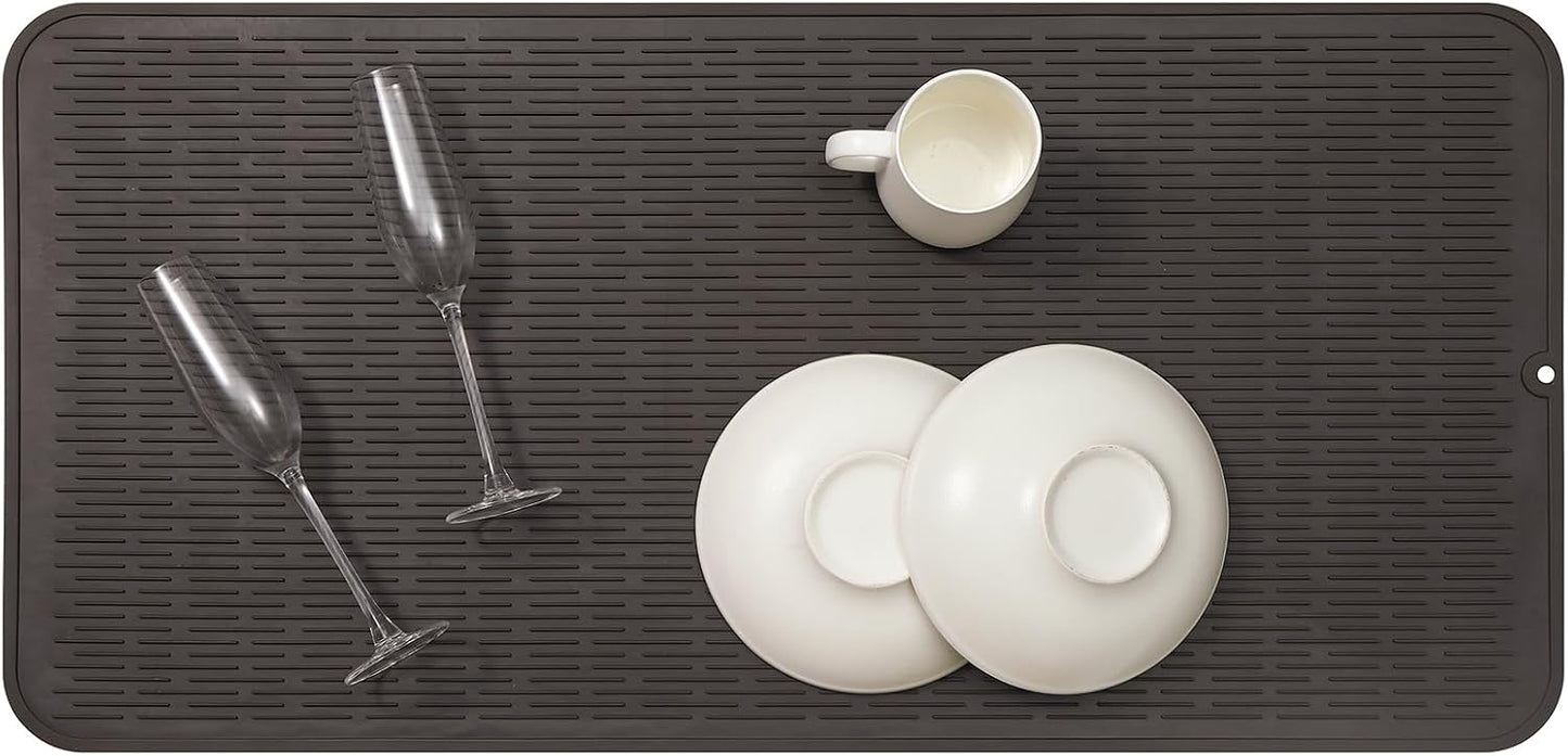 Silicone Dish Drying Mat for Multiple Usage,Easy clean,Eco-friendly,Heat-resistant Silicone Mat for Kitchen Counter or Sink,Refrigerator or Drawer Liner Coffee 5XL 36inches x 18inches