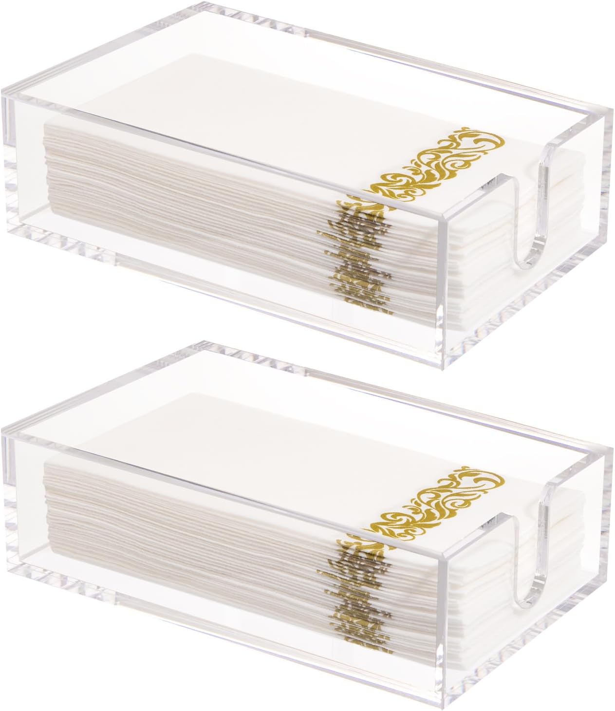 Rubtlamp 2 Pack 0.12 Thickness Clear Napkin Holder, Flat Napkin Holder,9x5.5x2.5inch Acrylic Guest Towel napkin holder, Clear Bathroom Paper Hand Towels Storage Tray For Kitchen Dinning