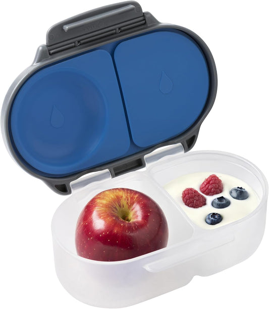 b.box Snack Box Reusable Snack Containers with Lids 2 compartments, Bento Box for kids and toddlers, Leakproof Lunch Box, BPA free and Dishwasher Safe Snack Container (Blue Slate, 1 3/4 Cup)