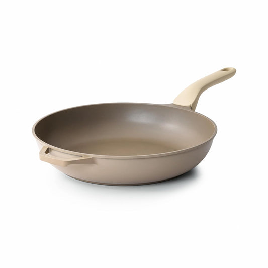 Nonstick Frying Pan, 8/10/12 Inch Stain/Scratch/Crack Proof Chef Pan, Healthy Skillet, PFOA Free Omelet Pan, Dishwasher & Oven Safe, Induction Compatible (12-Inch, Natural Linen)