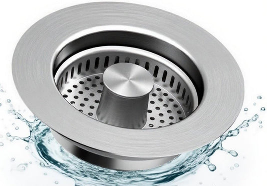 Upgraded 3 in 1 Kitchen Sink Drain Strainer & Sink Stopper,304 Stainless Steel Pop-Up Kitchen Sink Drain Strainer and Stopper Combo,Fits US Standard 3-1/2 Inch Drain, Anti-Clogging Odor Prevention