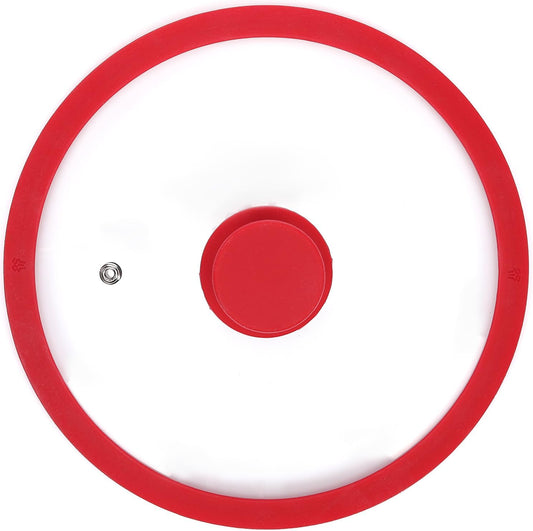 Silicon Glass Lid for Pot,Pan,Skillet Fits 12"(30CM) Cookware Silicon lid Dishwasher Safe, Replacement Lid Vented Tempered Glass with Heat Resistant Silicone Rim By HR Huare Technology, Red,1 Pack