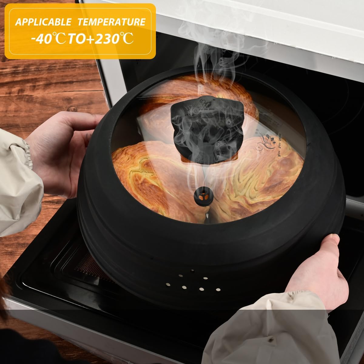 Microwave Splatter Cover Vented Glass Guard Lid with Collapsible Silicone for Food as Pot Cover 11.8 inch Large Plate for 6 7 8 9 10 11 inch Plate Bowl