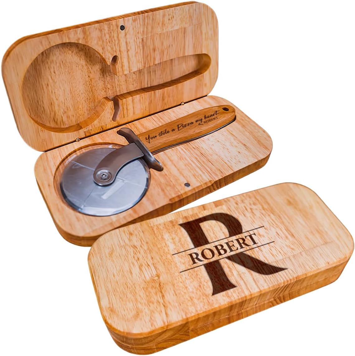 Pizza Cutter Wheel with Sharp Blade - Gifts for Men, Women, Gift for Husband, Birthday & Christmas Gift - Wooden Pizza Wheel Cutter (You Stole A Pizza My Heart)