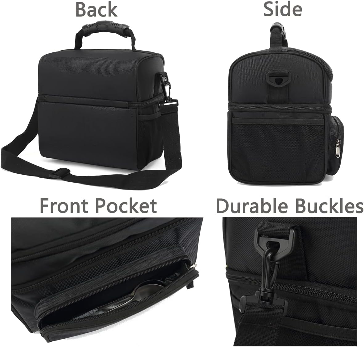 FlowFly Double Layer Cooler Insulated Lunch Bag Adult Lunch Box Large Tote Bag for Men, Women, With Adjustable Strap,Front Pocket and Dual Large Mesh Side Pockets