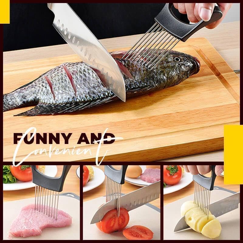 Onion Slice Holder, 2024 New Stainless Steel Holder for Slicing, Chopper Assistant Tool, Cutter for Meat, Onion, Potato, Tomato Kitchen Gadgets (Pink, 3 Pack)