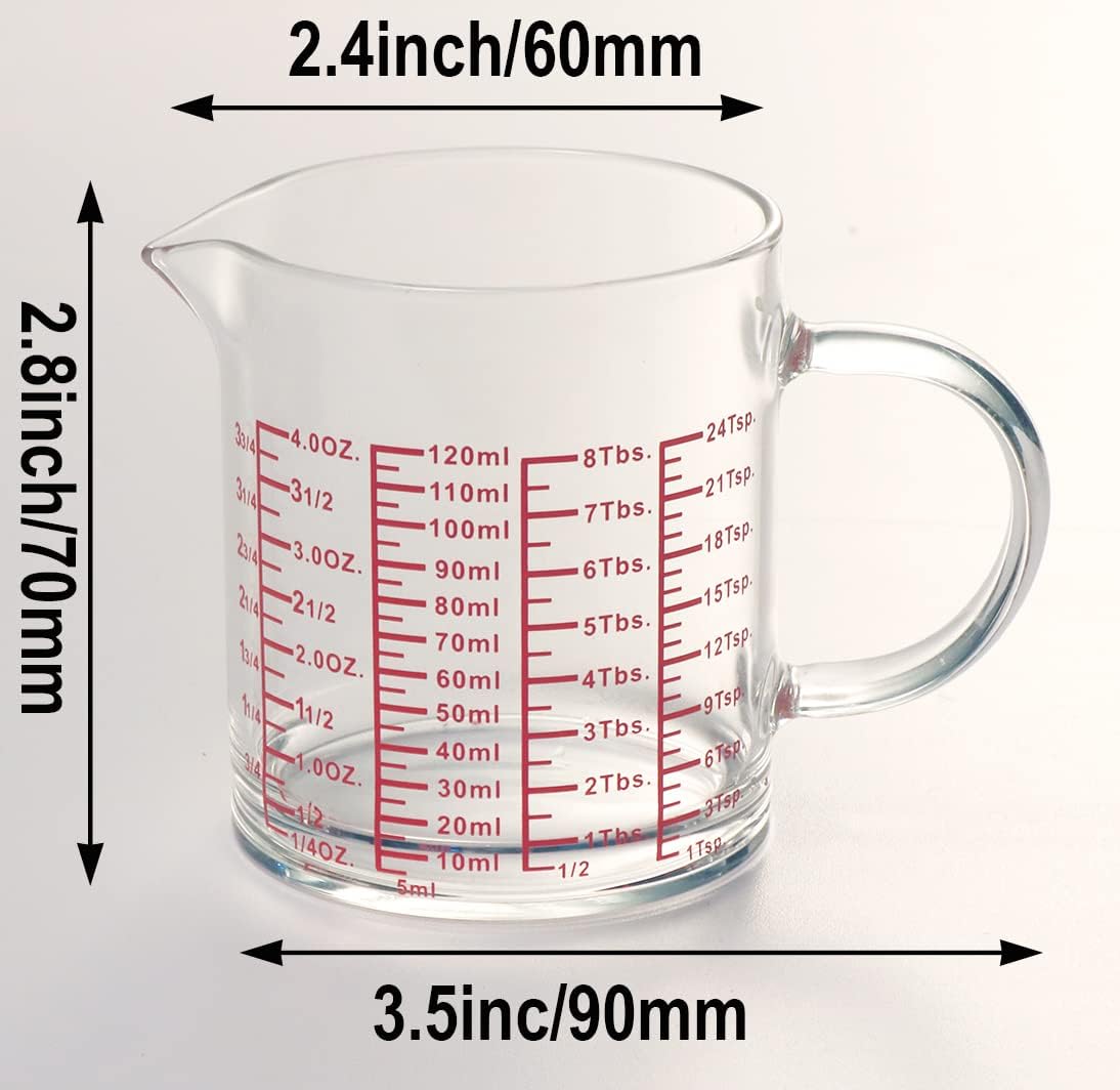 Measure Glass -[Insulated handle | V-Shaped Spout]-Made of High Borosilicate Glass Measuring for Kitchen or Restaurant, Easy to Read, 120 ML (4 Oz)