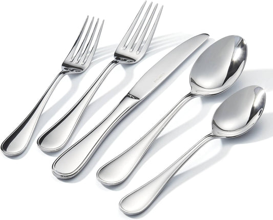 KINGSTONE 60 Piece Teardrop Silverware Set for 12, 18/10 Stainless Steel Flatware Set, Modern Design Cutlery Set for Home/Hotel/Wedding,Mirror Polished and Dishwasher Safe