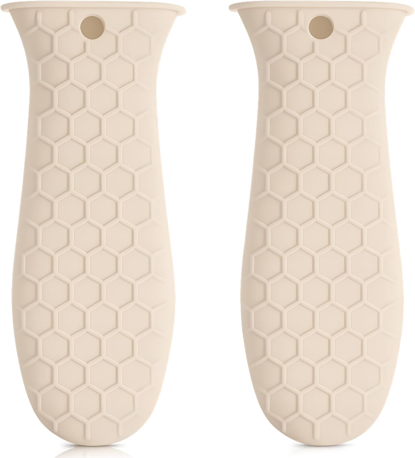 Patelai 2pcs Silicone Handle Cover for Cast Iron Skillet Kitchen Silicone Handles for Pots and Pans Non-Slip Pot Holder Sleeve for Fry Pan Griddles Metal Aluminum Cookware(Beige)