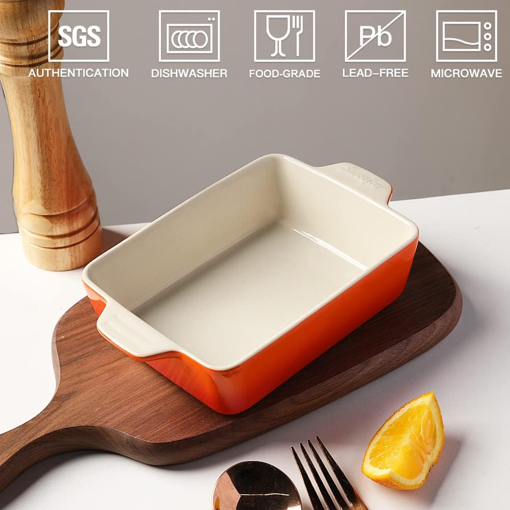 Sweejar Ceramic Baking Dish, Rectangular Small Baking Pan with Double Handles, 20 Oz for Cooking, Brownie, Kitchen, 6.5 x 4.9 x 1.8 Inches (Gradient Orange)