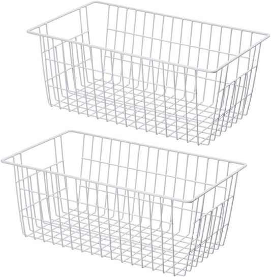 SANNO Freezer Baskets, Pantrty Storage Bins, Farmhouse Metal Wire Organizer for Kitchen Pantry Organizer 14"x11"x6"
