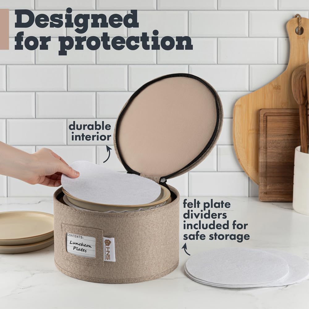 Hard Shell China Storage Containers 5-Piece Set Moving Boxes for Dinnerware, Glasses, Plates, Mugs and Saucers Sturdy Dish Organizer with Dividers for Seasonal Storage - Service for 12 - Brown