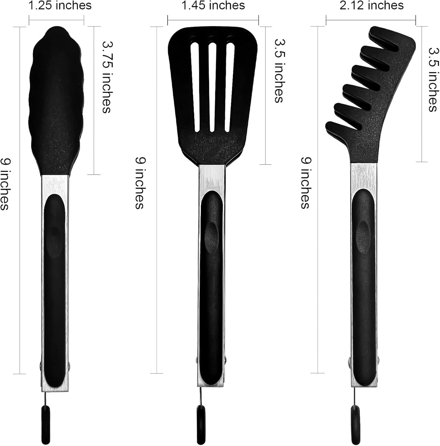 HST Tongs for Cooking with Silicone Tips(3 Pack), Non Stick Kitchen Tongs with Silicone Tip for Cooking BBQ Baking (9", Black)