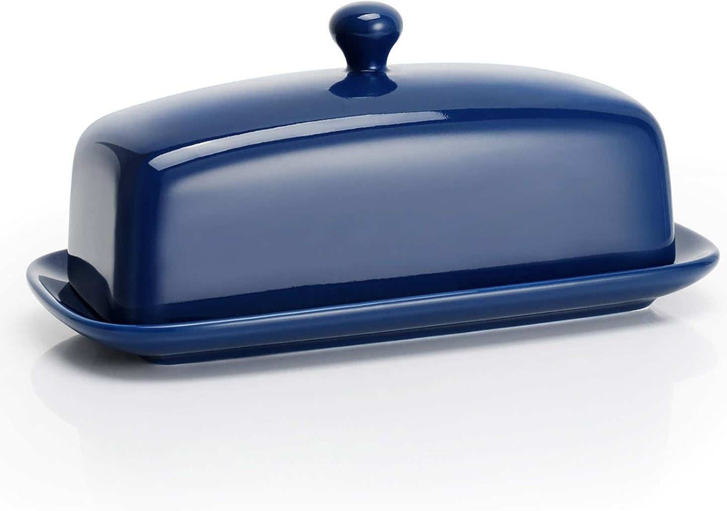 Sweese Butter Dish with Lid, Porcelain Butter Keeper, 7.8 Inch Butter Holder with Handle Cover, Butter Container Perfect for East West Coast Butter, Navy