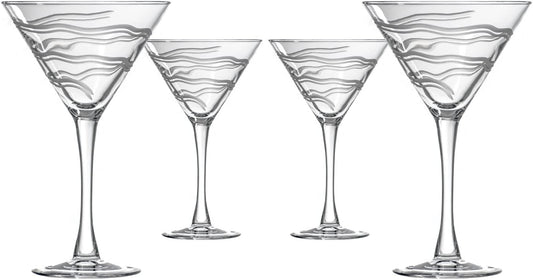 Rolf Glass Good Vibrations Martini Glass | Set of 4 Stemmed 10oz Martini Glasses | Lead-Free Crystal Glass | Diamond-Wheel Engraved | Made in the USA | Etched Spiral Design