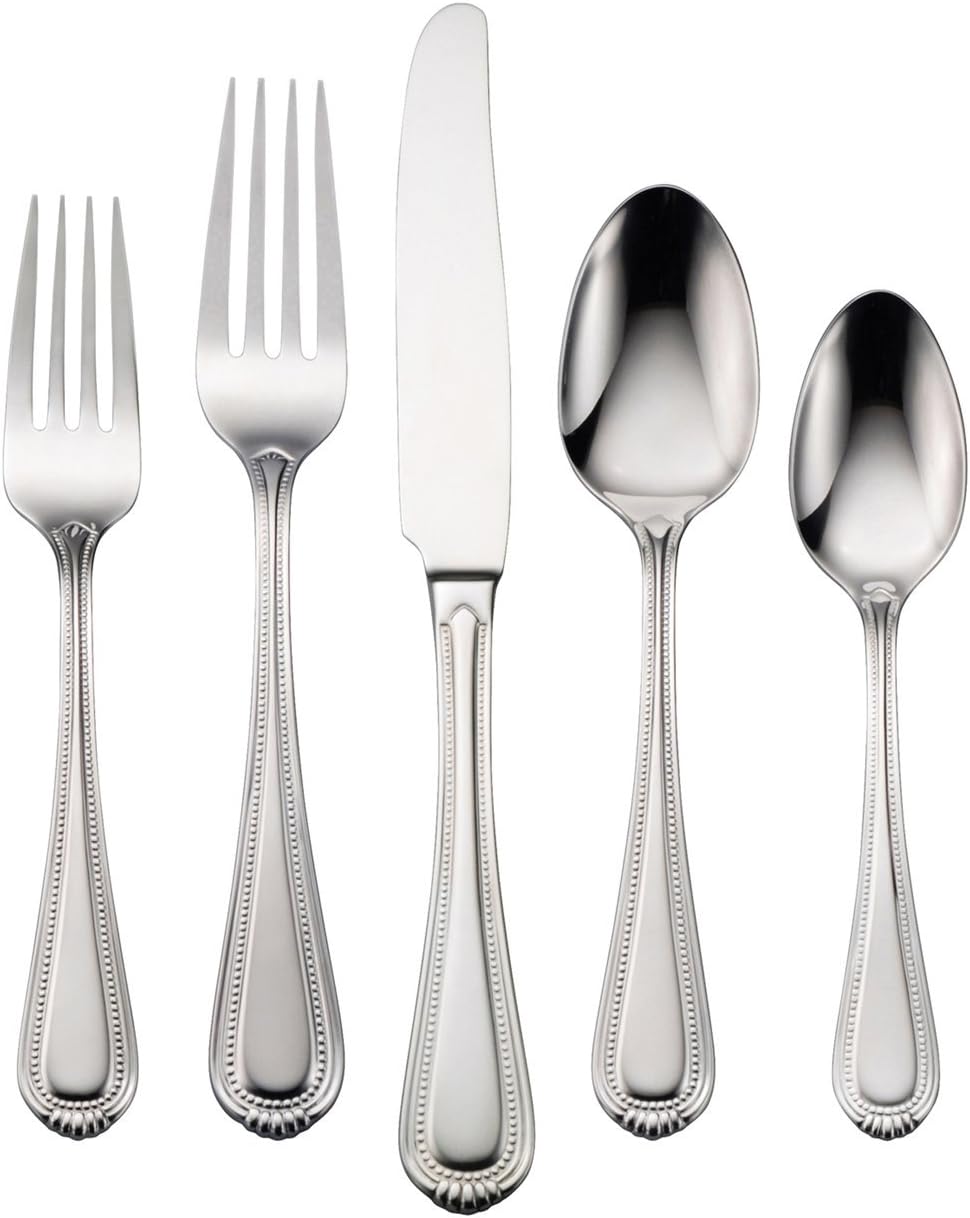Oneida Silverware Set For 8, Countess 45-Piece Everyday Flatware Set with Serving Utensils, Service For 8, Bead Pearl, 18/0 Stainless Steel, Dishwasher Safe,Knives Spoons & Forks Set (Silver 45 Piece)