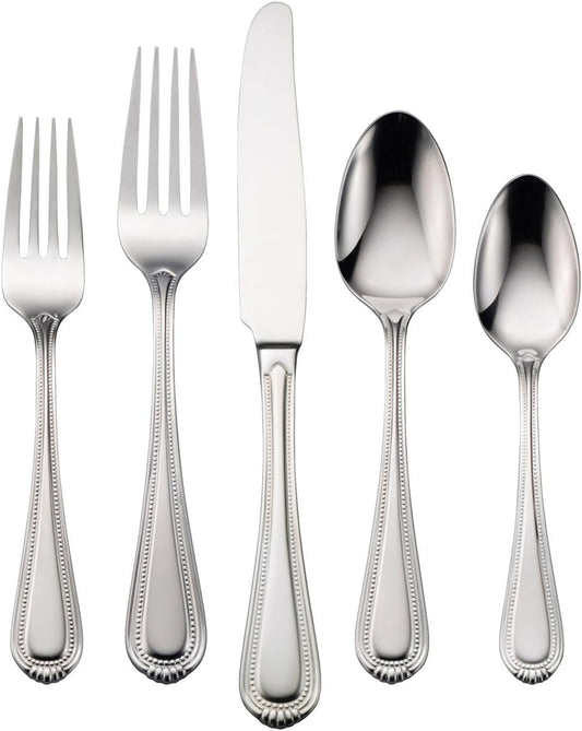 Oneida Silverware Set For 8, Countess 45-Piece Everyday Flatware Set with Serving Utensils, Service For 8, Bead Pearl, 18/0 Stainless Steel, Dishwasher Safe,Knives Spoons & Forks Set (Silver 45 Piece)