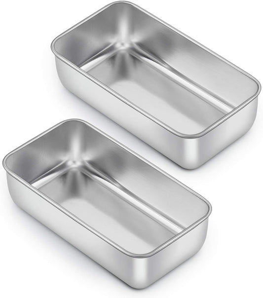 E-far Loaf Pan for Baking Bread, 9 x 5 Inch Stainless Steel Baking Loaf Pans, Metal Bakeware for Bread Meatloaf Cake Brownies, Healthy & Non Toxic, Easy Release & Dishwasher Safe - Set of 2