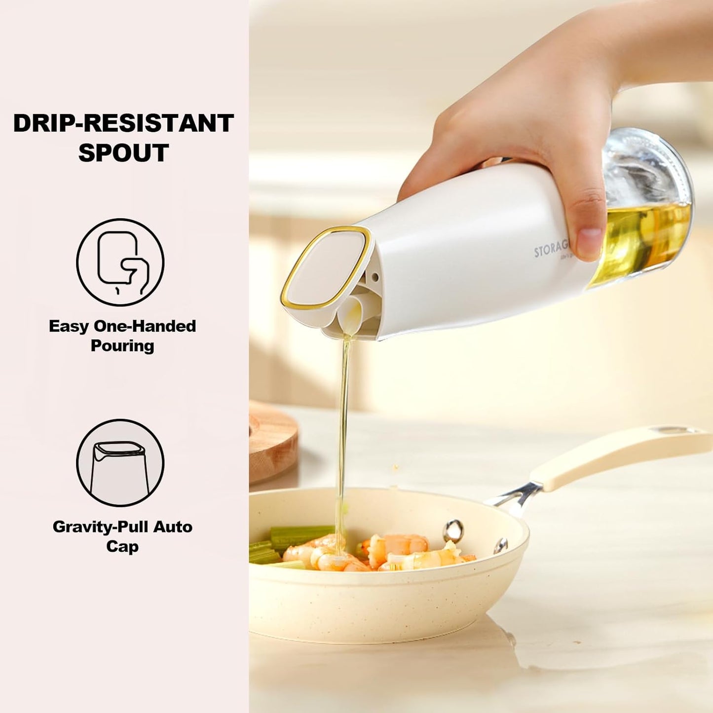 YARRAMATE 2Pcs Large Capacity Aesthetic Olive Oil Dispenser for Kitchen, 500ml /17oz Cooking Glass Vinegar Drizzler, Leak Proof Oil Bottle, Non-Drip Soy Sauce Dispenser, Oil Pourer&Labels(White&Green)