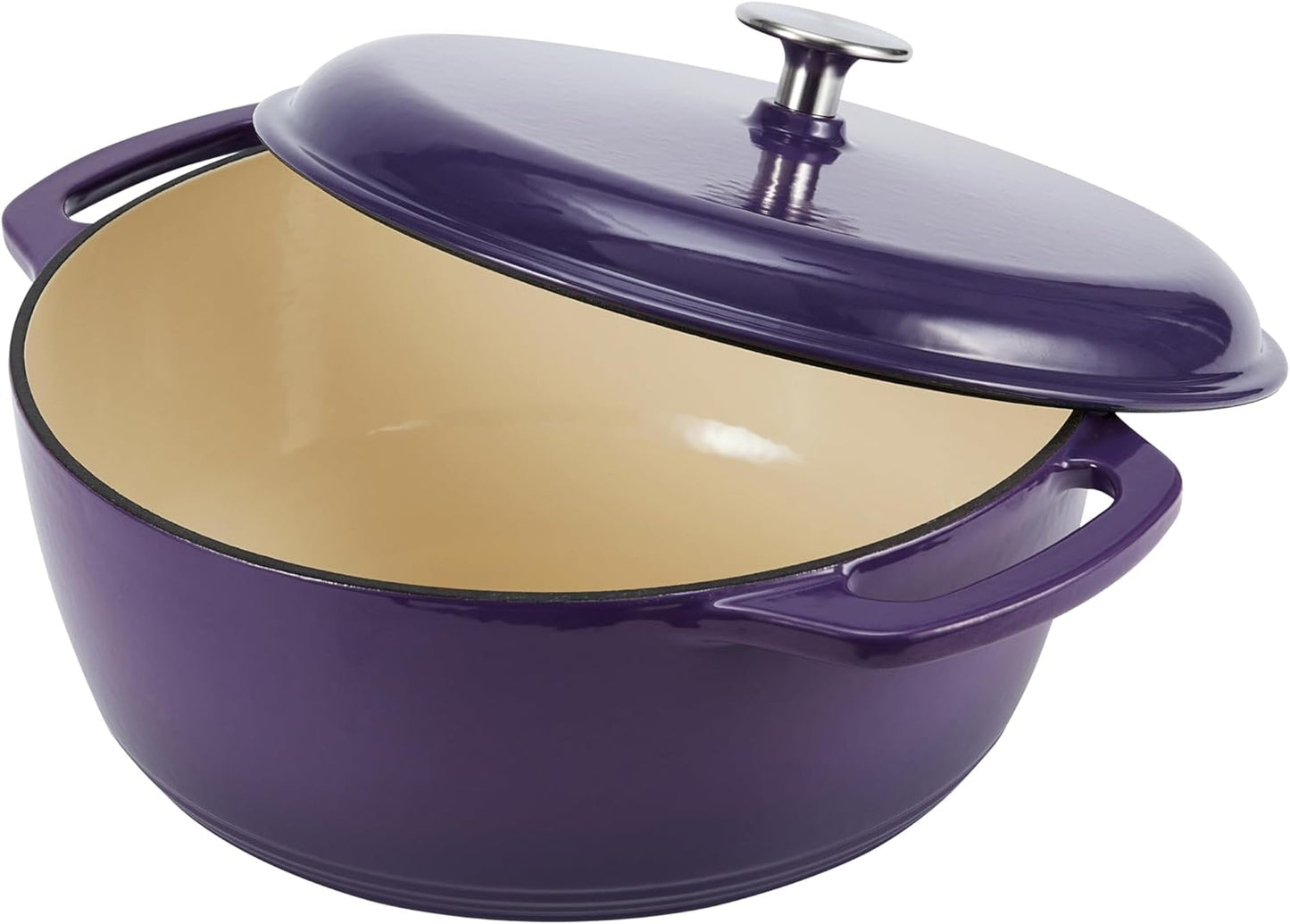 Amazon Basics Cast Iron Dutch Oven Pot with Lid, Enameled, Round, Dual Handles, Heavy-Duty, Medium, 6-Quart, Purple