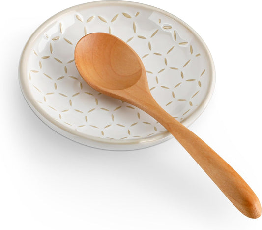 MALACASA Ceramic Spoon Rest for Stove Top, 4.8 inch Cooking Spoon Holder for Kitchen Counter,Utensil Rest for Ladle, Spatula, Spoons or Tongs, Modern Farmhouse Kitchen Décor - 02, Series LYDIA