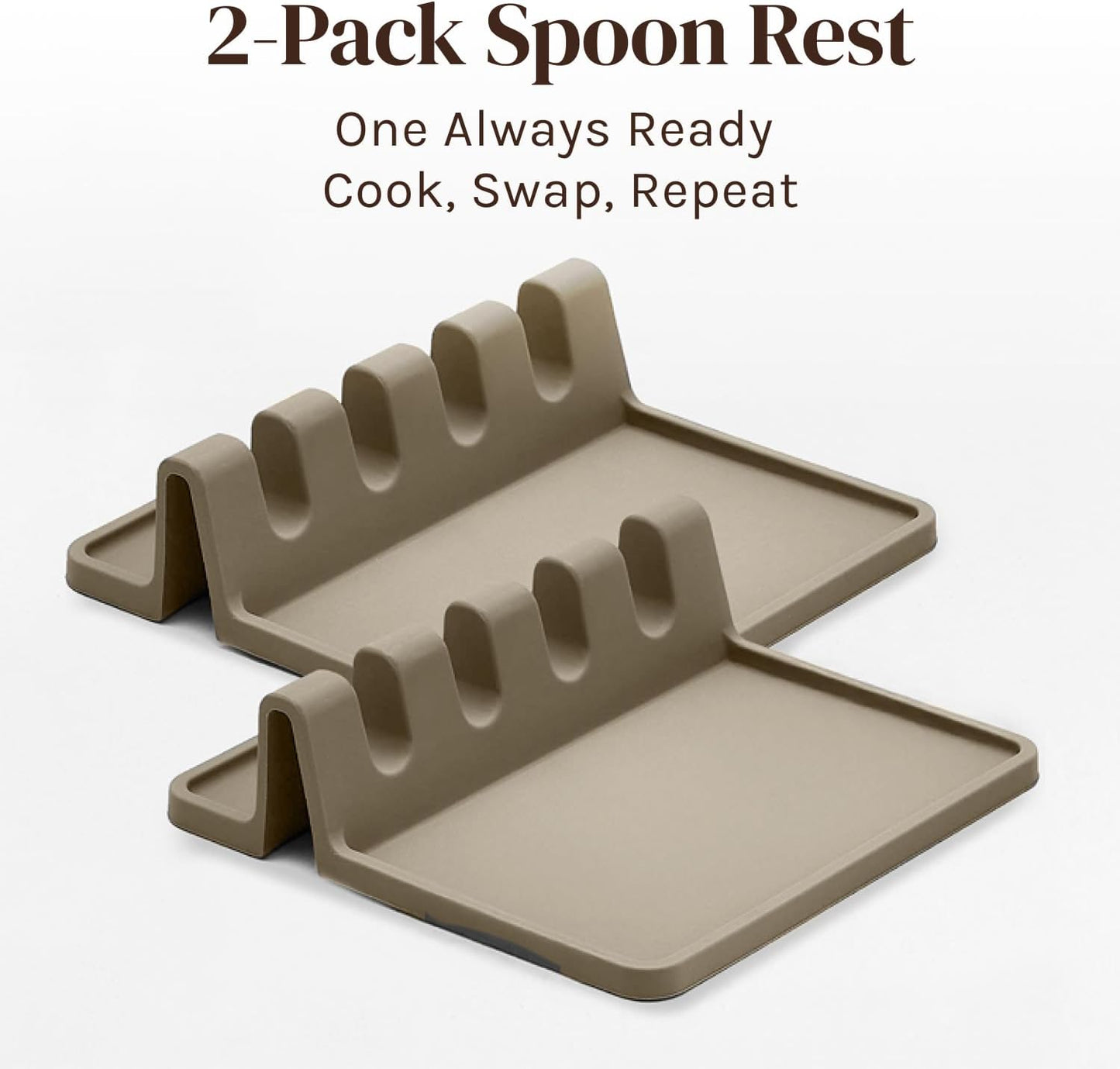 Cream Silicone Spoon Rest for Stove Top with Drip Pad (Two Pack) - Heat-Resistant, BPA-Free Utensil Rest & Spoon Holder for Kitchen Counter - Grill Utensil Holder for Spatulas, Tongs, Ladles
